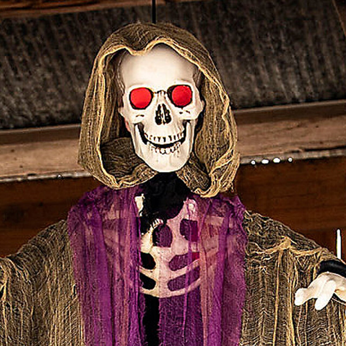 6 Feet Light Up Skeletal Reaper in Gray Robes Halloween Hanging Decoration