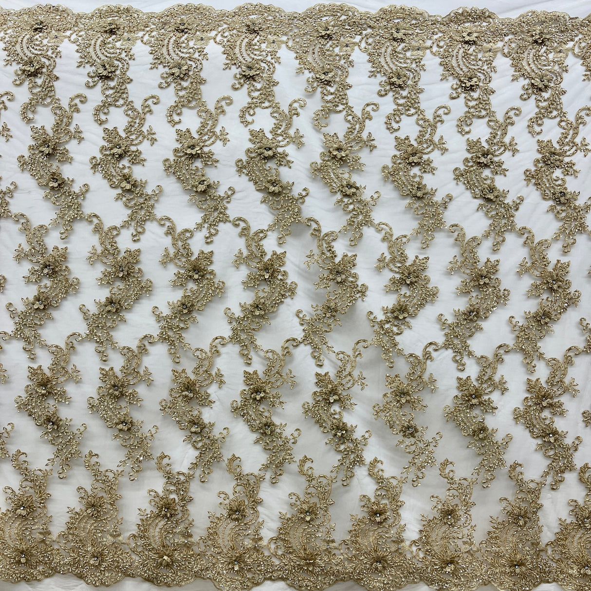 Beaded 3D Floral Lace Mesh