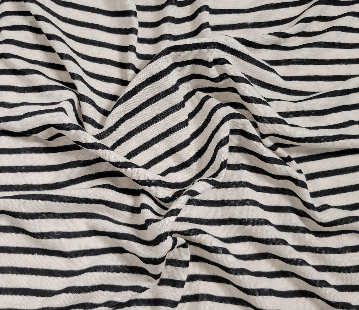 Linen Jersey Knit Black Natural Stripe