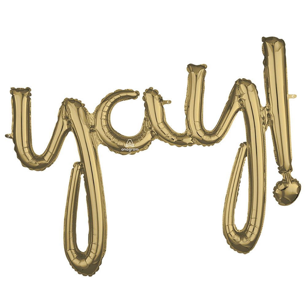 Foil Balloon Script Phrase Yay White Gold