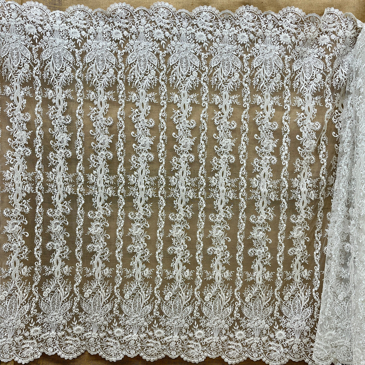 Beaded Lace Fabric Ivory Mesh