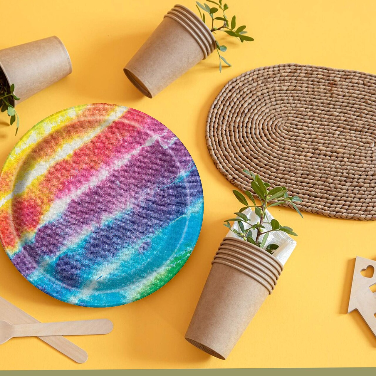 8 Count 6¾" Tie-Dye Disposable Paper Dessert Plates Retro 60s & 70s Party Tableware