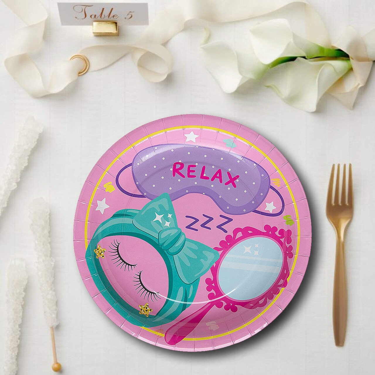 8 Ct. Spa Party Dessert Plates Pink 7" Round Paper Plates