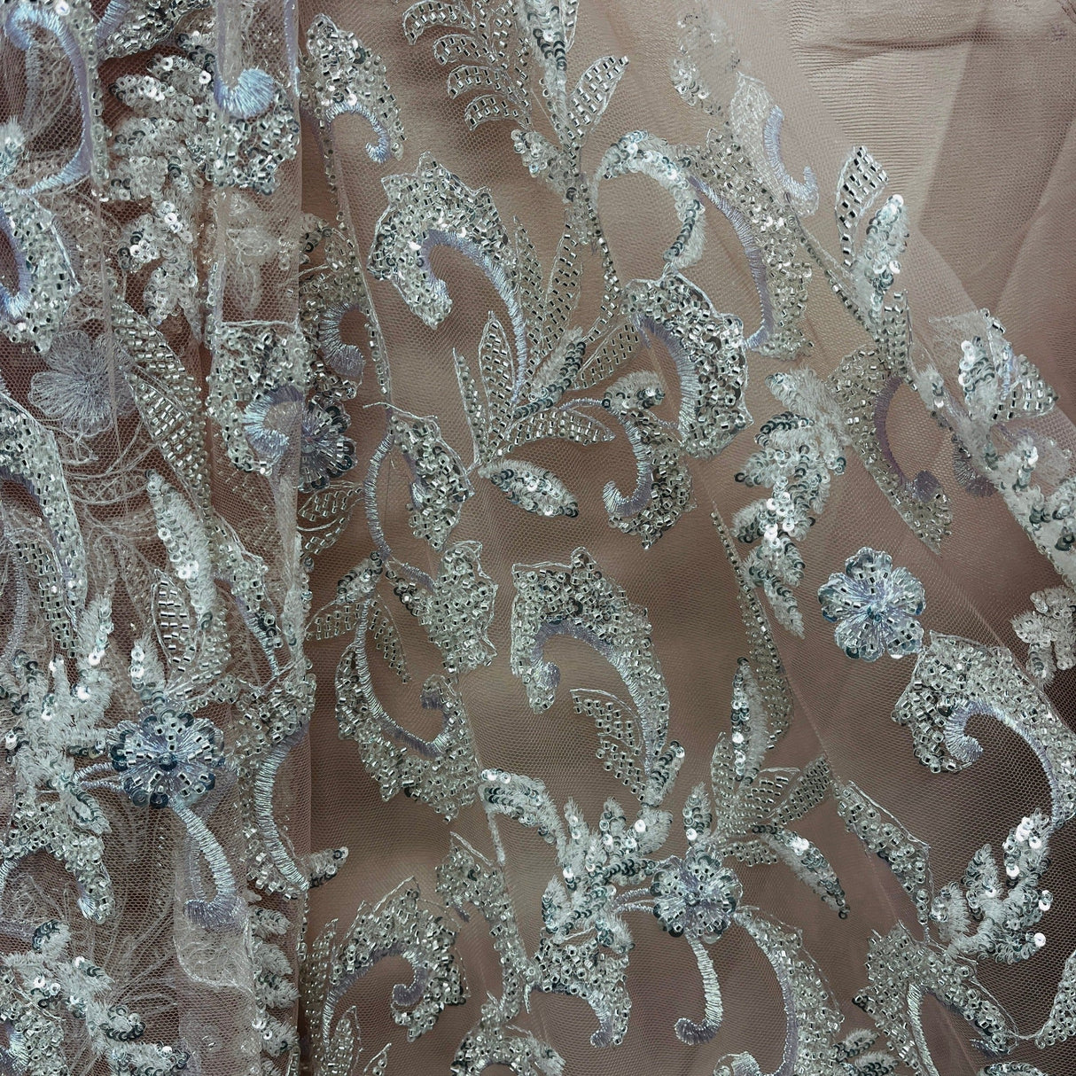 Beaded Lace Fabric Embroidered Mesh Champagne