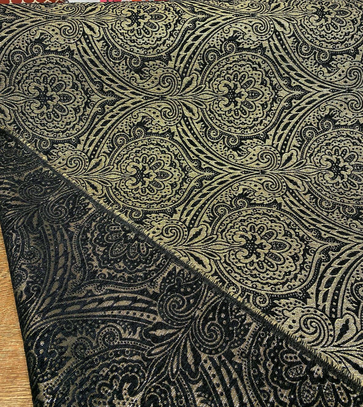 Medellin Damask Upholstery Fabric - Black Gold Damask, 58" Width, 14" Horizontal Repeat, 13" Vertical Repeat (1 Yard)