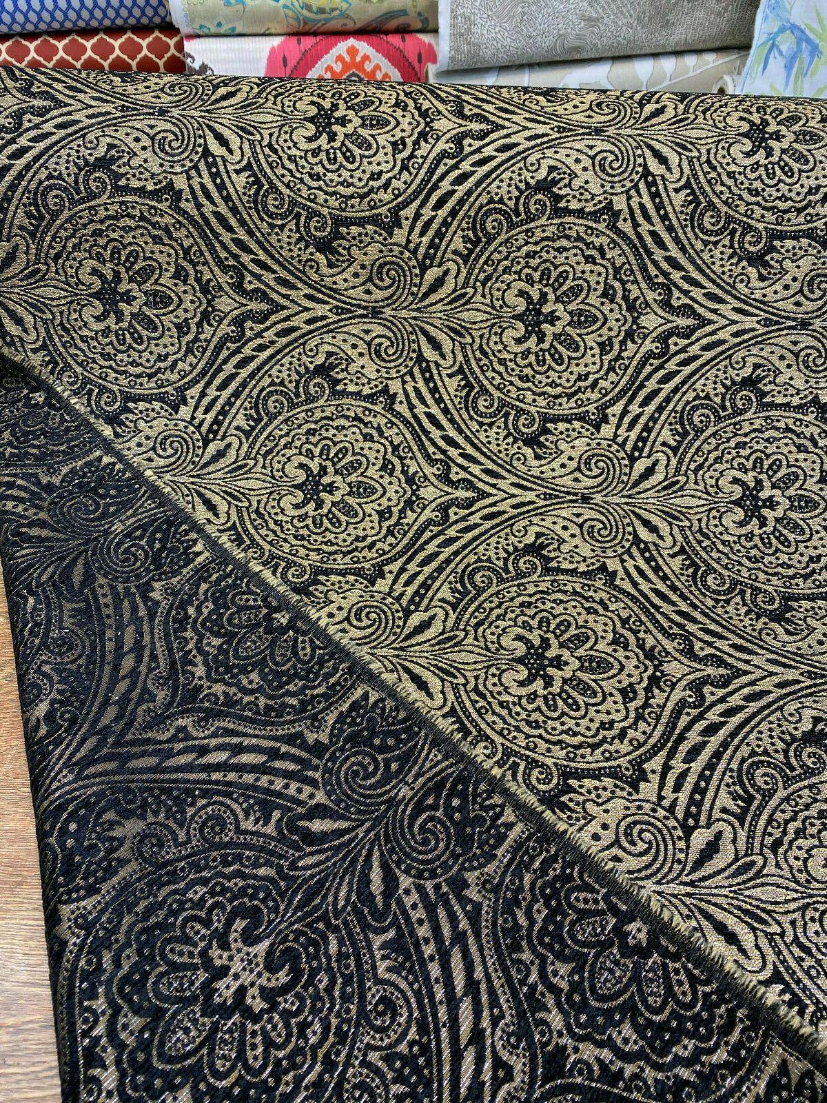 Medellin Damask Upholstery Fabric - Black Gold Damask, 58" Width, 14" Horizontal Repeat, 13" Vertical Repeat (1 Yard)