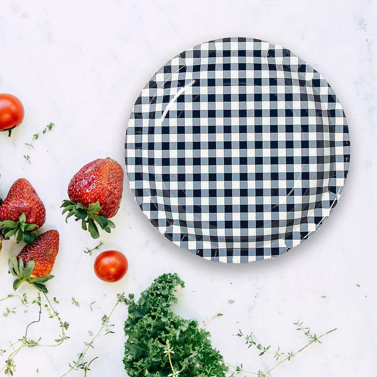8 Count Navy Gingham Paper Dessert Plates 7" Rustic Party Checkered Plates