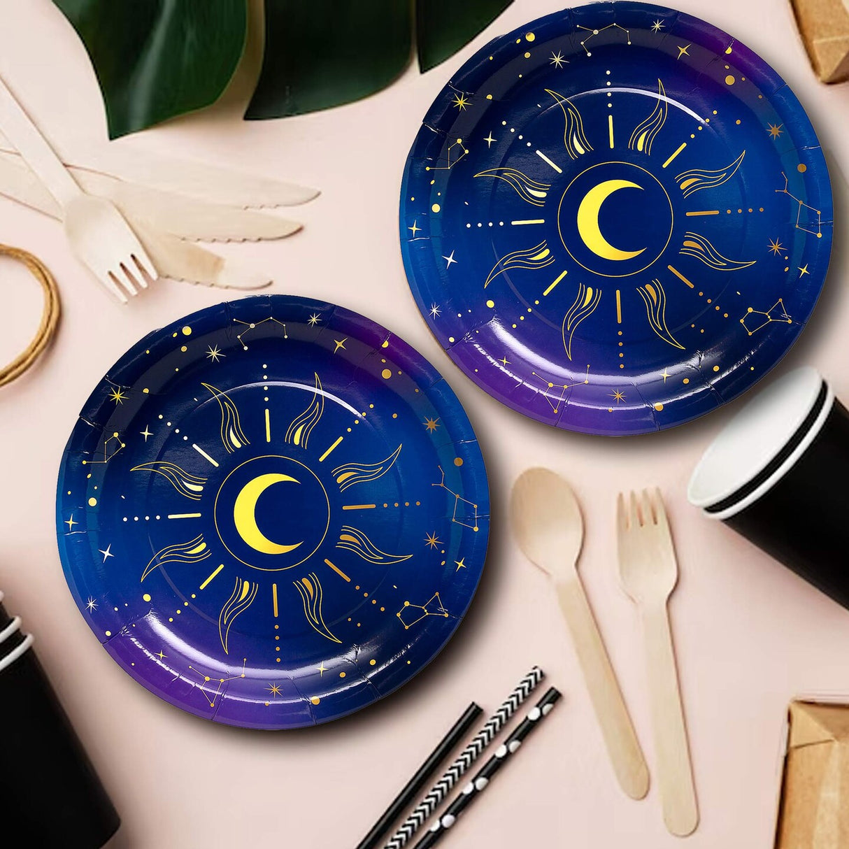 Celestial Sun and Moon Paper Dinner Plates 9 Inch 8 Count for Party Table Settings