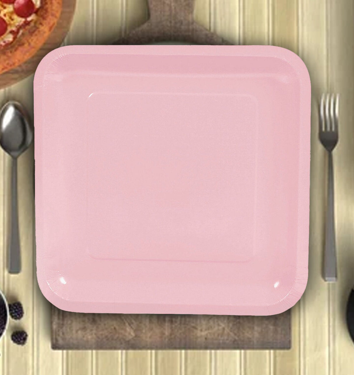 24 Count Light Pink Square Paper Dinner Plates 9" Disposable Party Tableware