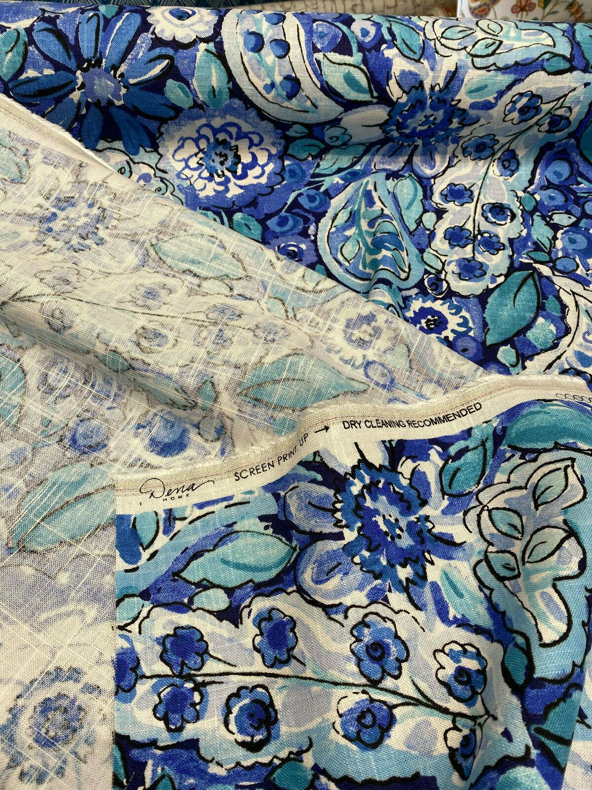 Dena Home Sweet Summer Linen Rayon Fabric - Blue Floral, 54" Width (1 Yard)