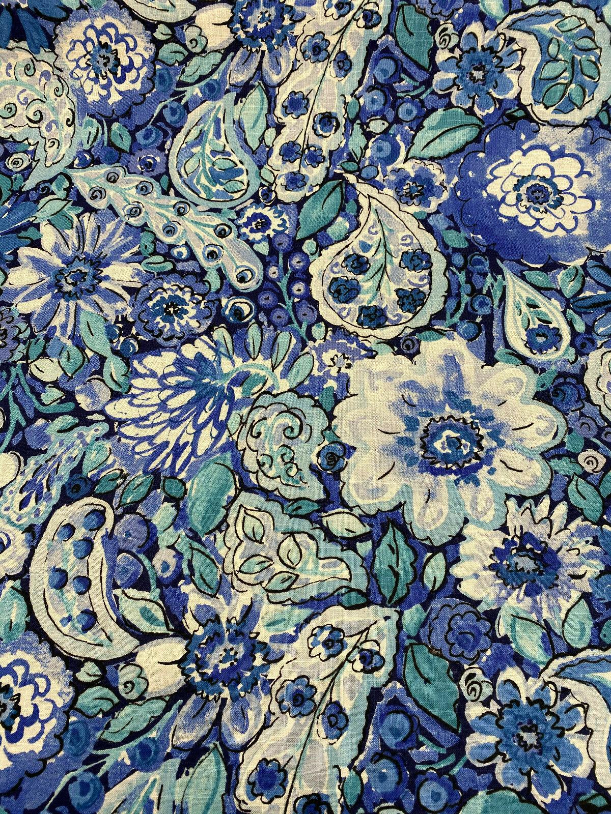 Dena Home Sweet Summer Linen Rayon Fabric - Blue Floral, 54" Width (1 Yard)