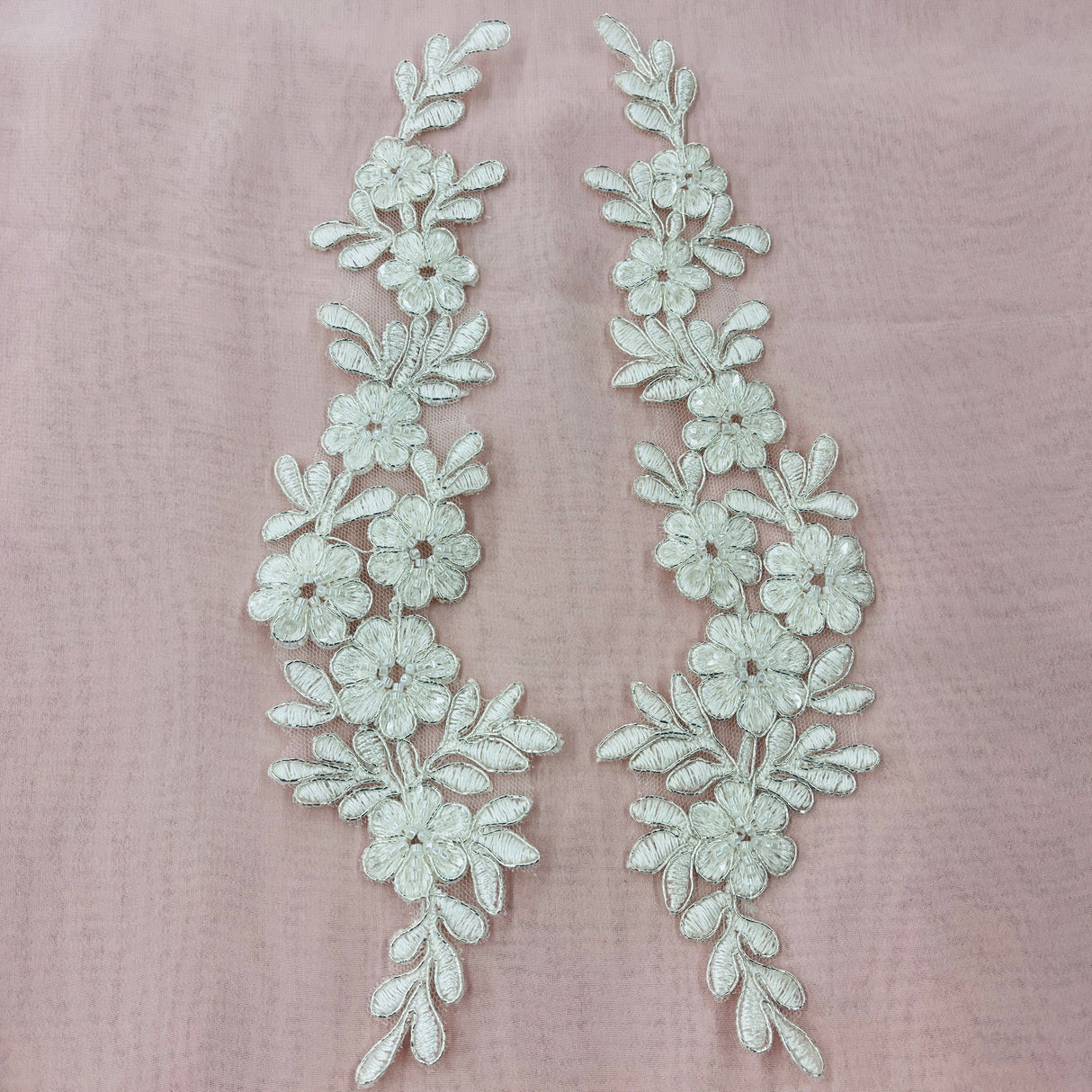 Beaded Corded Floral Lace Applique