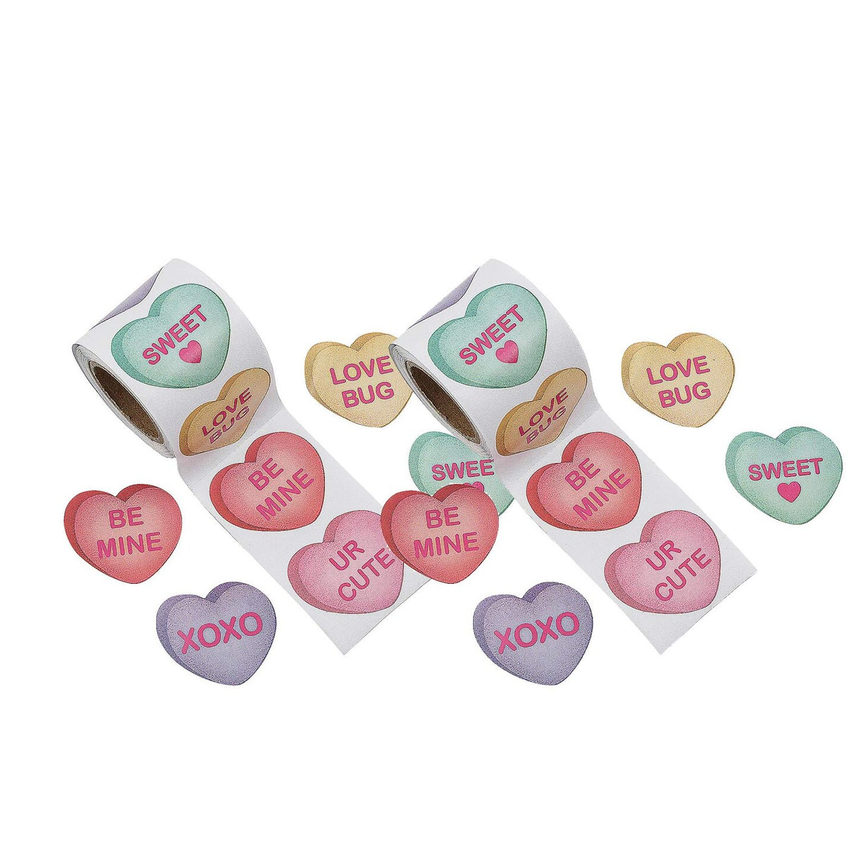 1 1/2" Valentine’s Day Conversation Heart Paper Sticker Roll 100 Pc