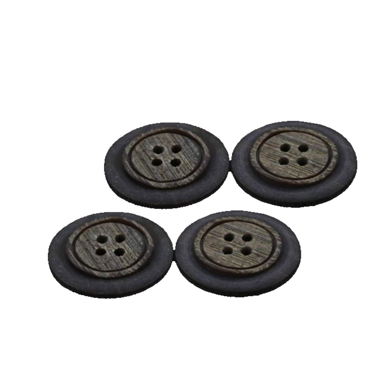 4 Brown Faux Wood Plastic Buttons Four-Hole, 27mm (1 1/8") Size
