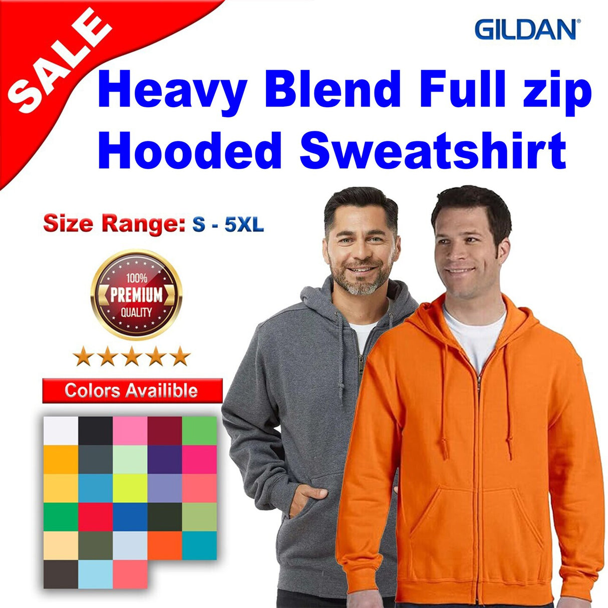 Gildan® Heavy Blend Full-Zip Long Sleeve Hooded Sweatshirt