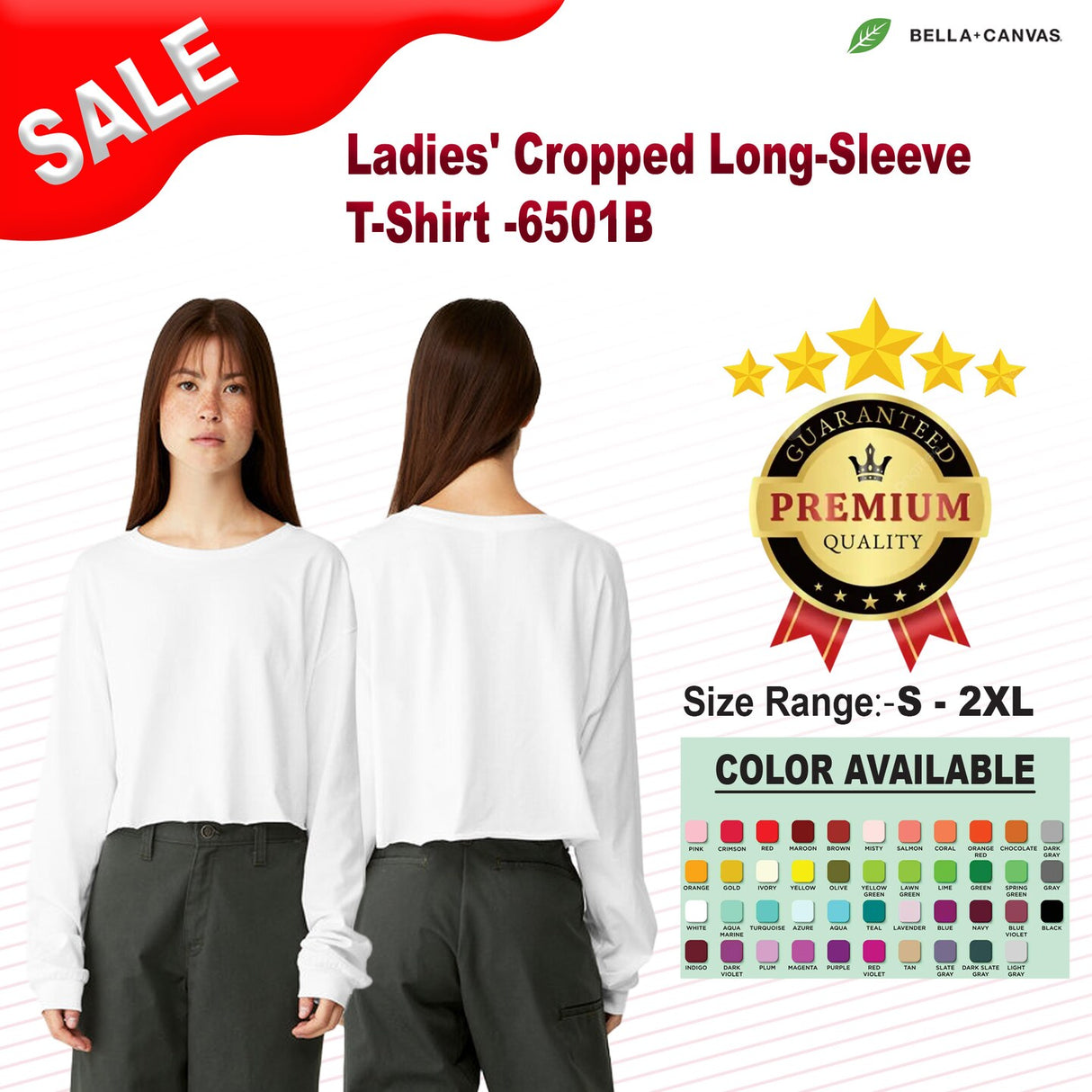 Bella + Canvas® Ladies Cropped Long Sleeve T Shirt