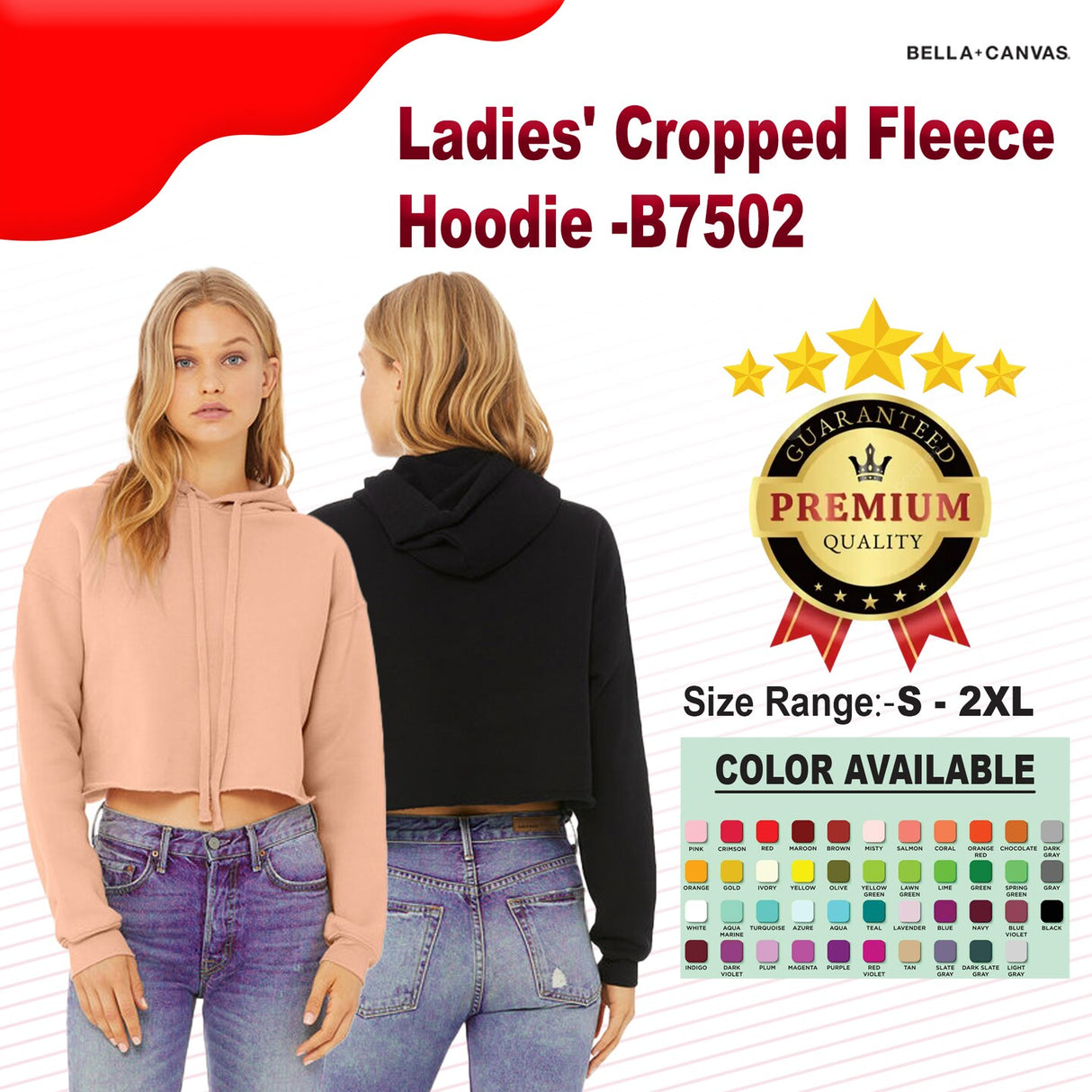 BELLA+CANVAS® Women’s Cropped Fleece Hoodie Sweatshirt Soft, Sustainable & Stylish