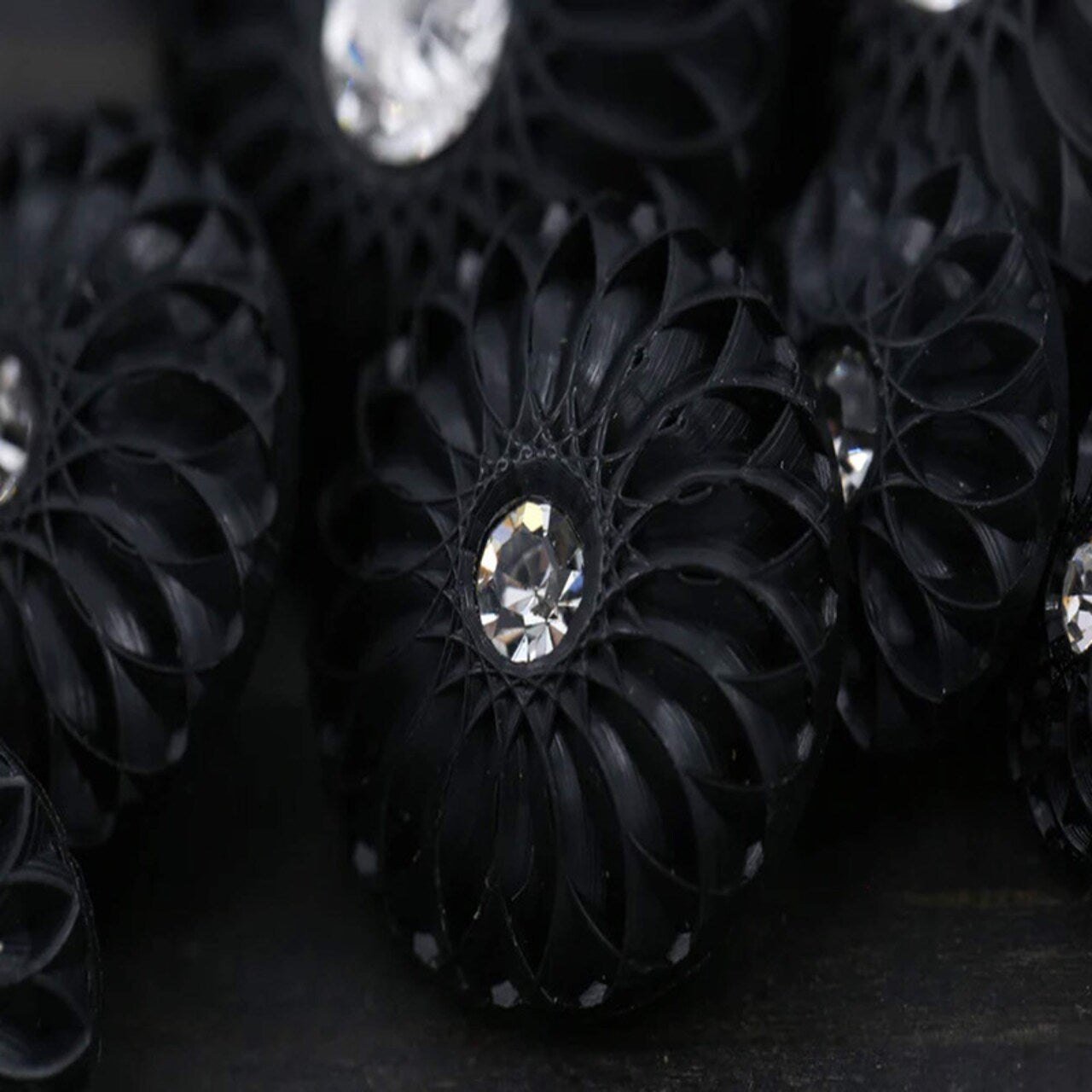 11mm X small Black Rhinestone Shank Buttons Set of 4