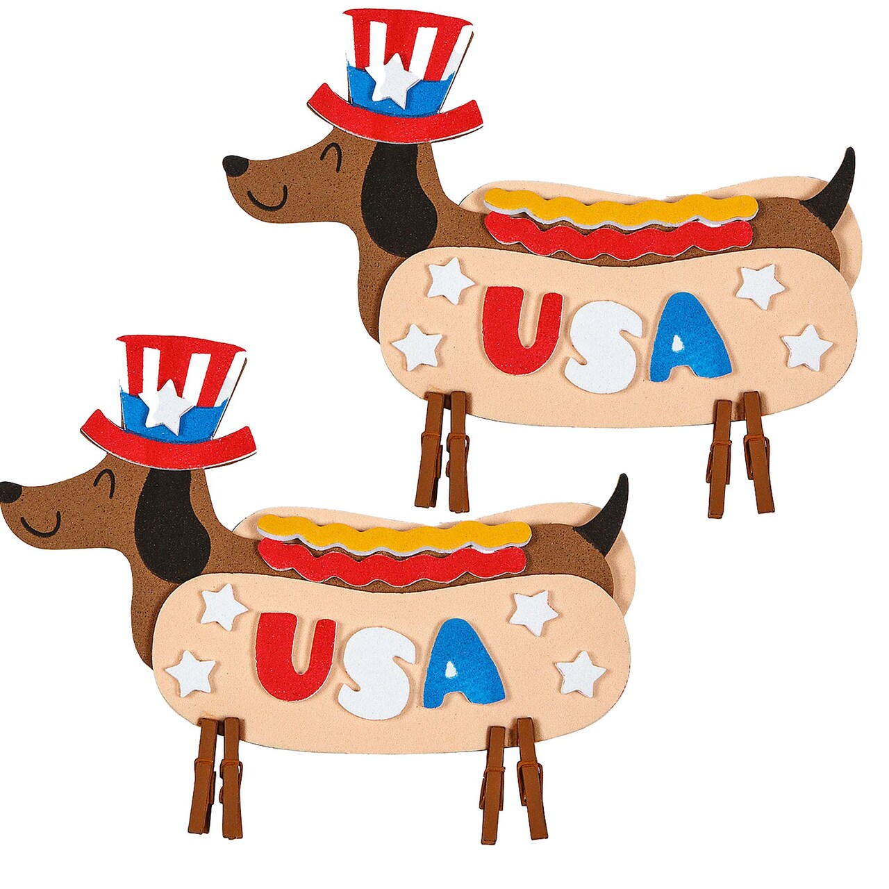 5 1/2" x 4 1/4" Patriotic Hotdog Dachshund Clothespin Craft Kit Makes 12