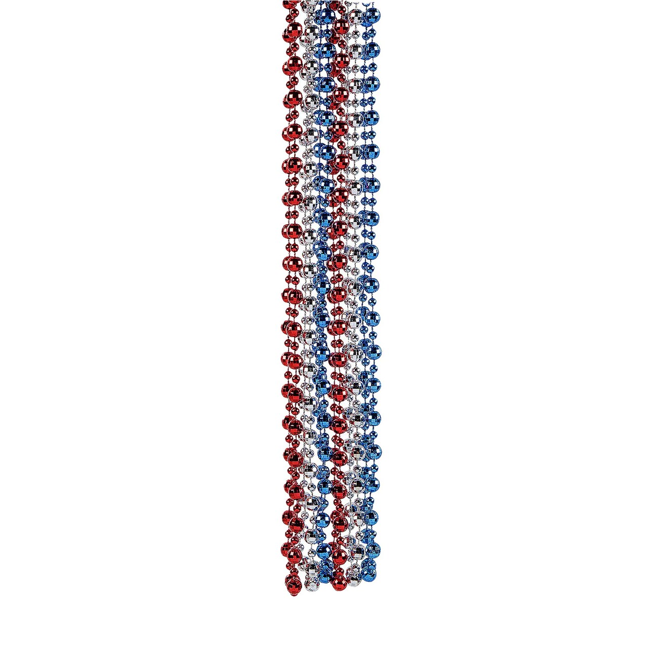 30" Patriotic Red, White & Blue Large Disco Ball Beaded Necklaces 24 Pc.