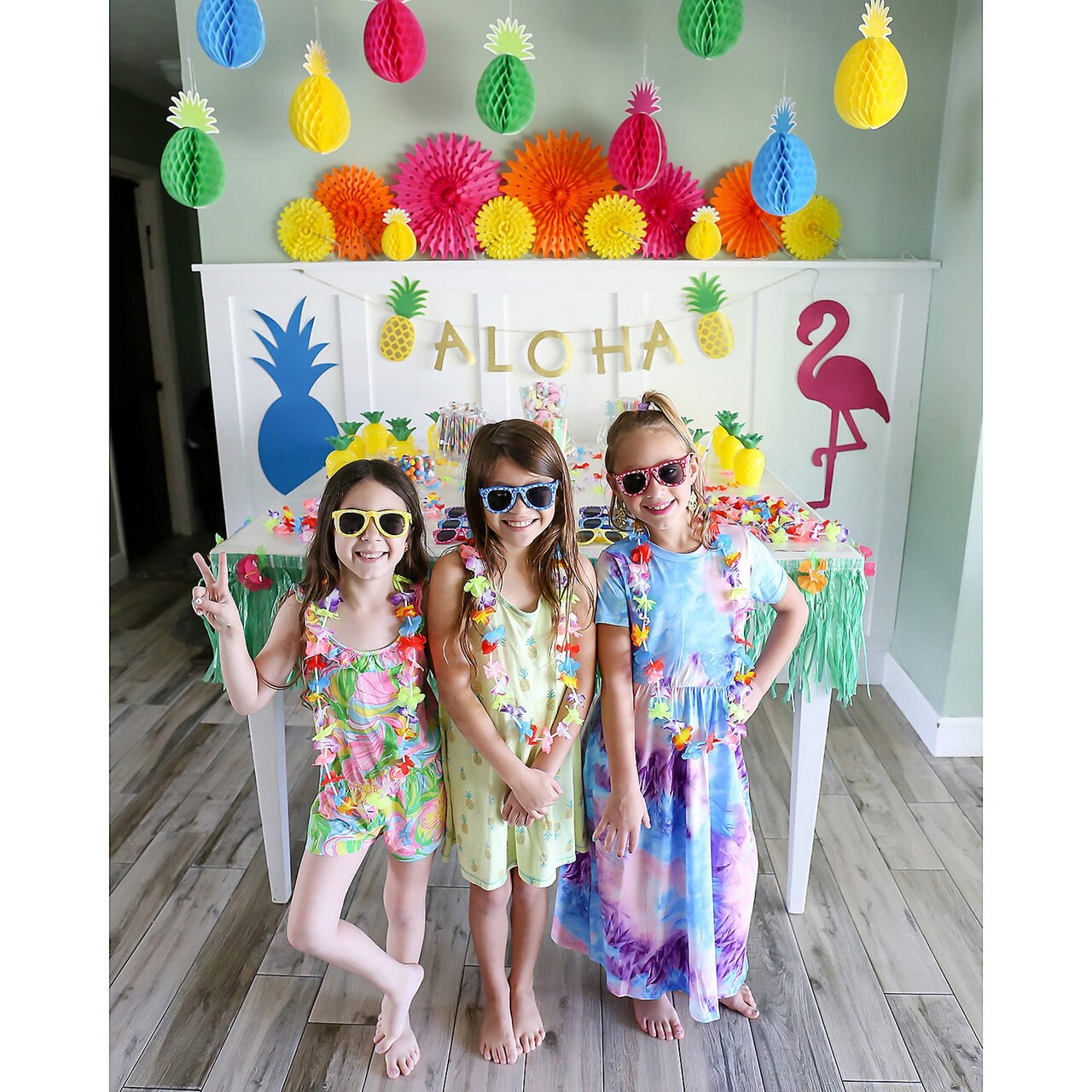 4 3/4" x 4 3/4" Kids Hibiscus Patterned Plastic Sunglasses - 12 Pc.