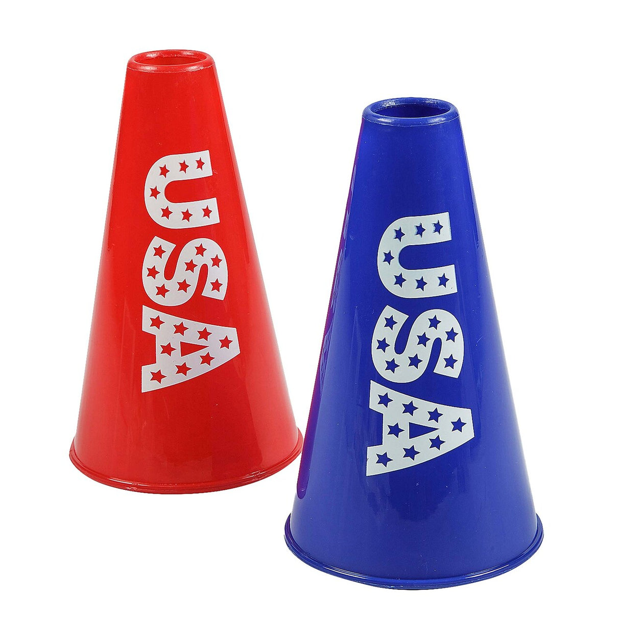 4 3/4" x 8" Patriotic USA Red & Blue Plastic Megaphones 12 Pieces