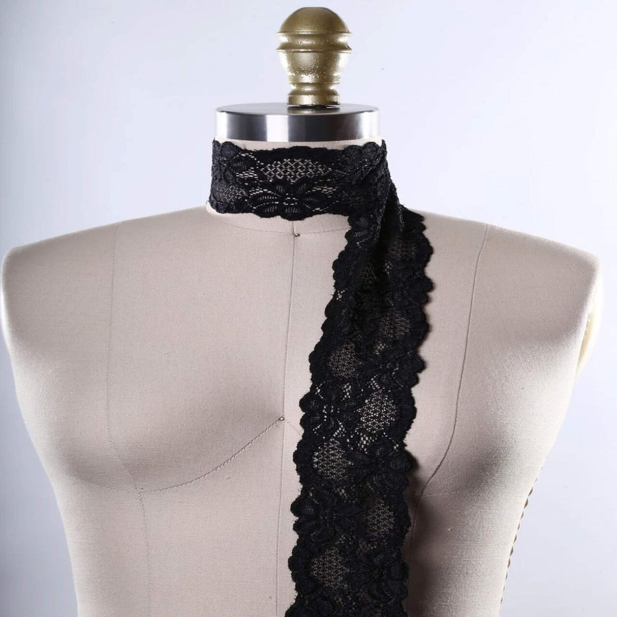 Black Scalloped Stretch Lace 2.5" Wide Floral Elastic Trim for Lingerie & Sewing