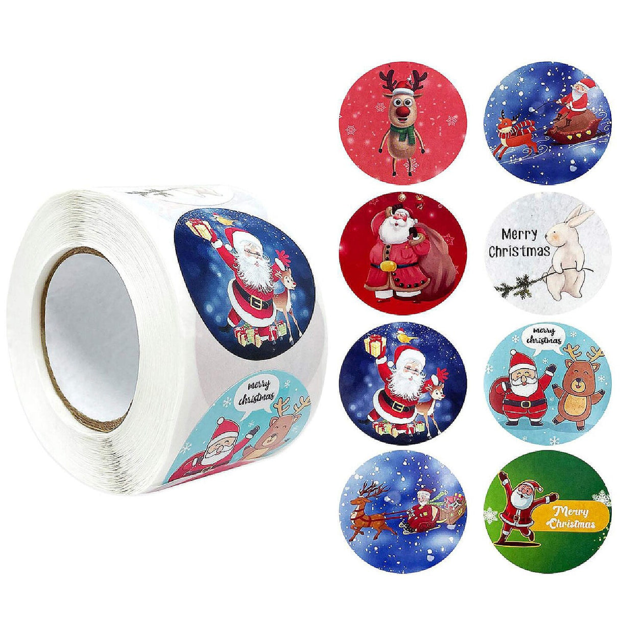 Wrapables Christmas Stickers Label Roll Holiday Stickers 500 Pc Reindeer & Santa