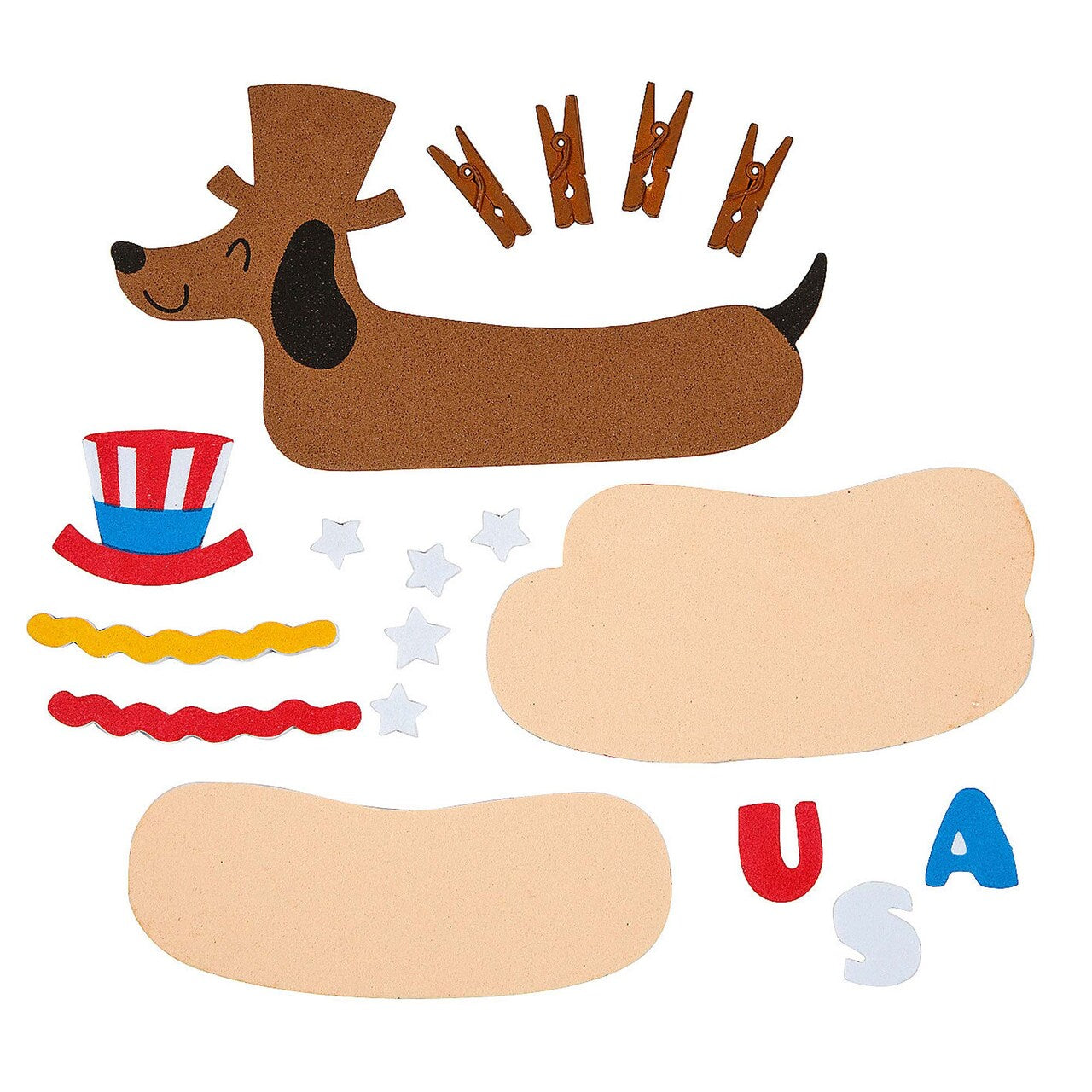 5 1/2" x 4 1/4" Patriotic Hotdog Dachshund Clothespin Craft Kit Makes 12
