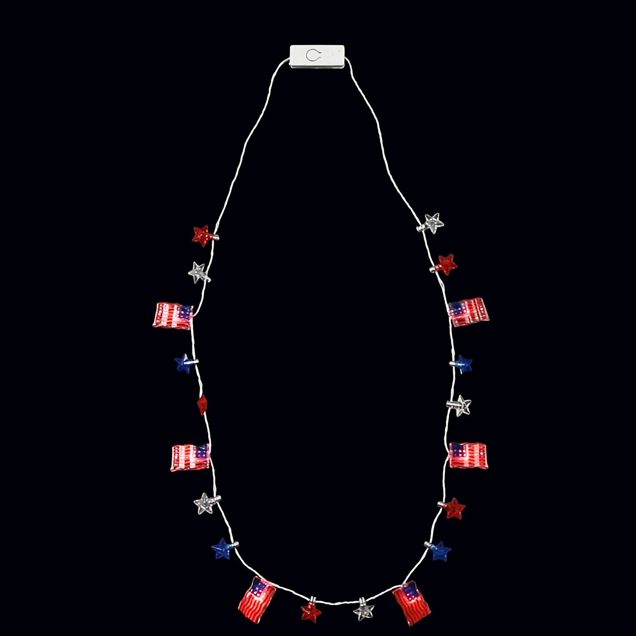 33" Patriotic Light-Up Flags with Stars Necklace 6 Pieces