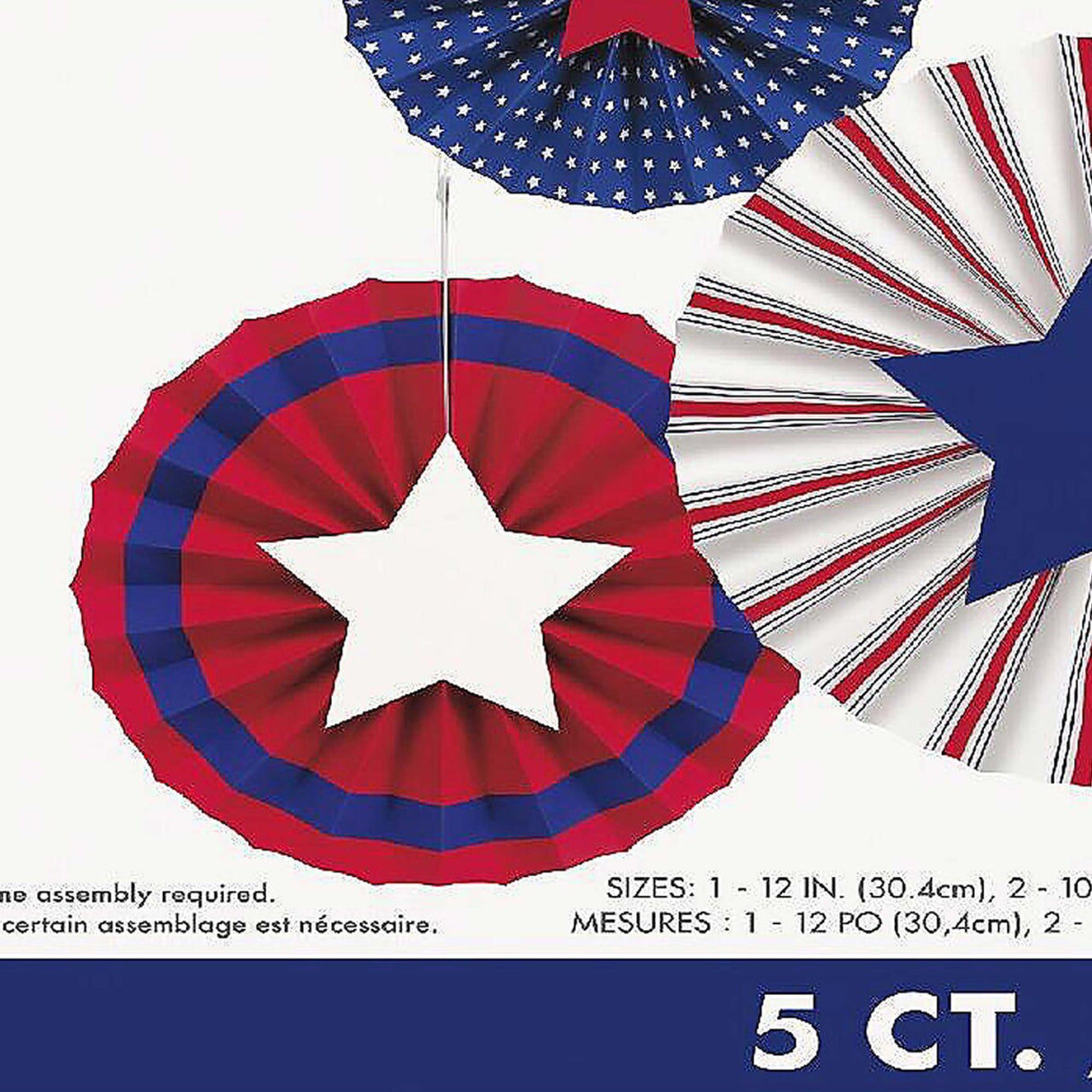 Peppy Patriotic Assorted Paper Fan Decorations with Cutout Stars 5ct