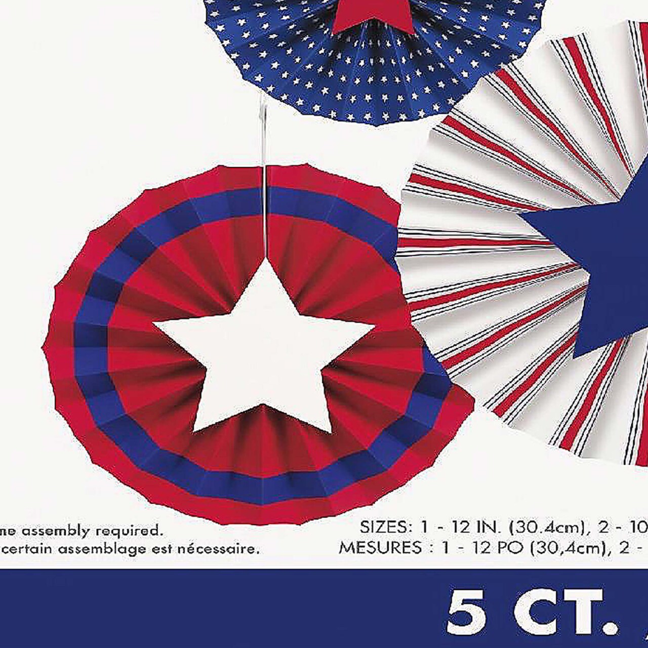 Peppy Patriotic Assorted Paper Fan Decorations with Cutout Stars 5ct