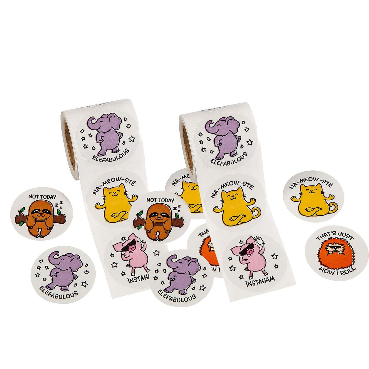 1 1/2" Eccentric Animals Sticker Roll 100 Pieces
