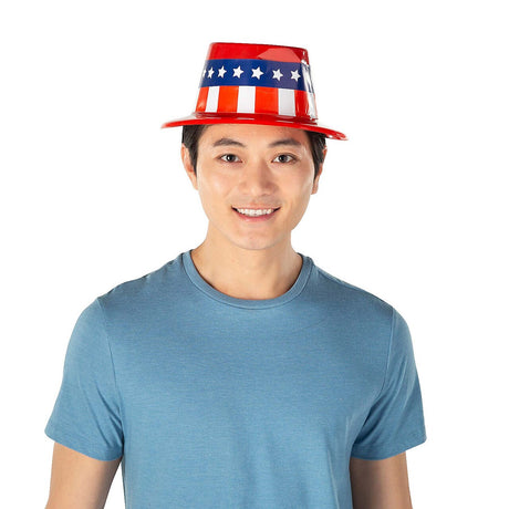 9 1/2" x 11 1/2" Patriotic Red, White & Blue Plastic Top Hats 12 Pieces
