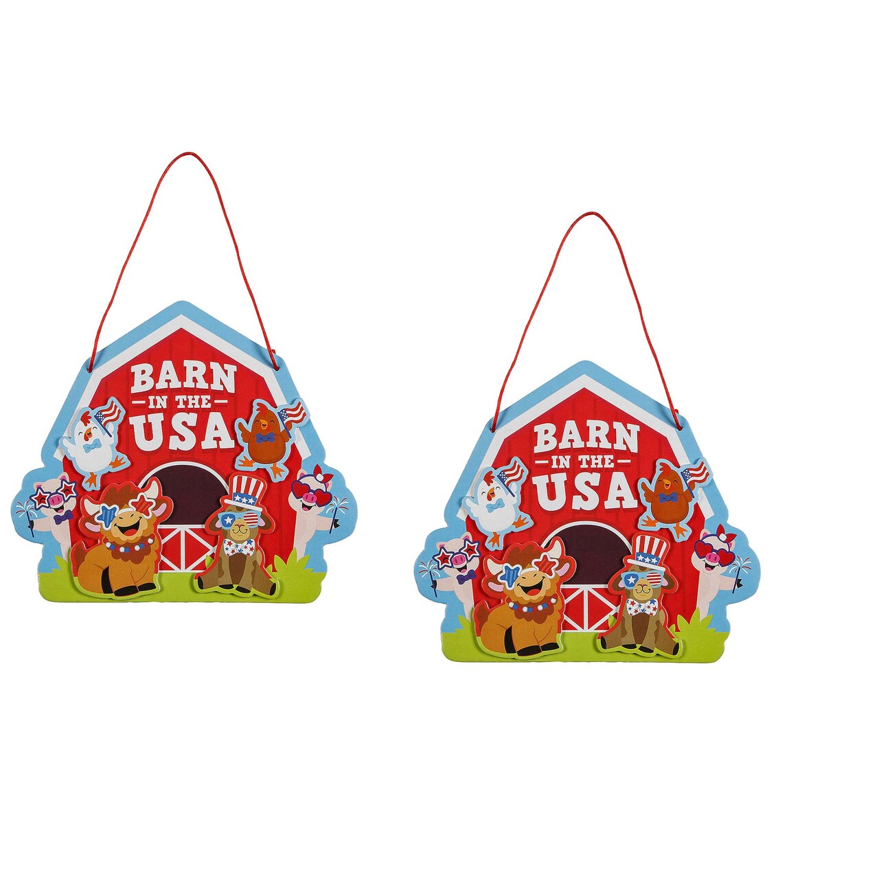 6 1/2" x 5 1/2" Patriotic Barn in the USA Animals Sign Craft Kits Makes 12