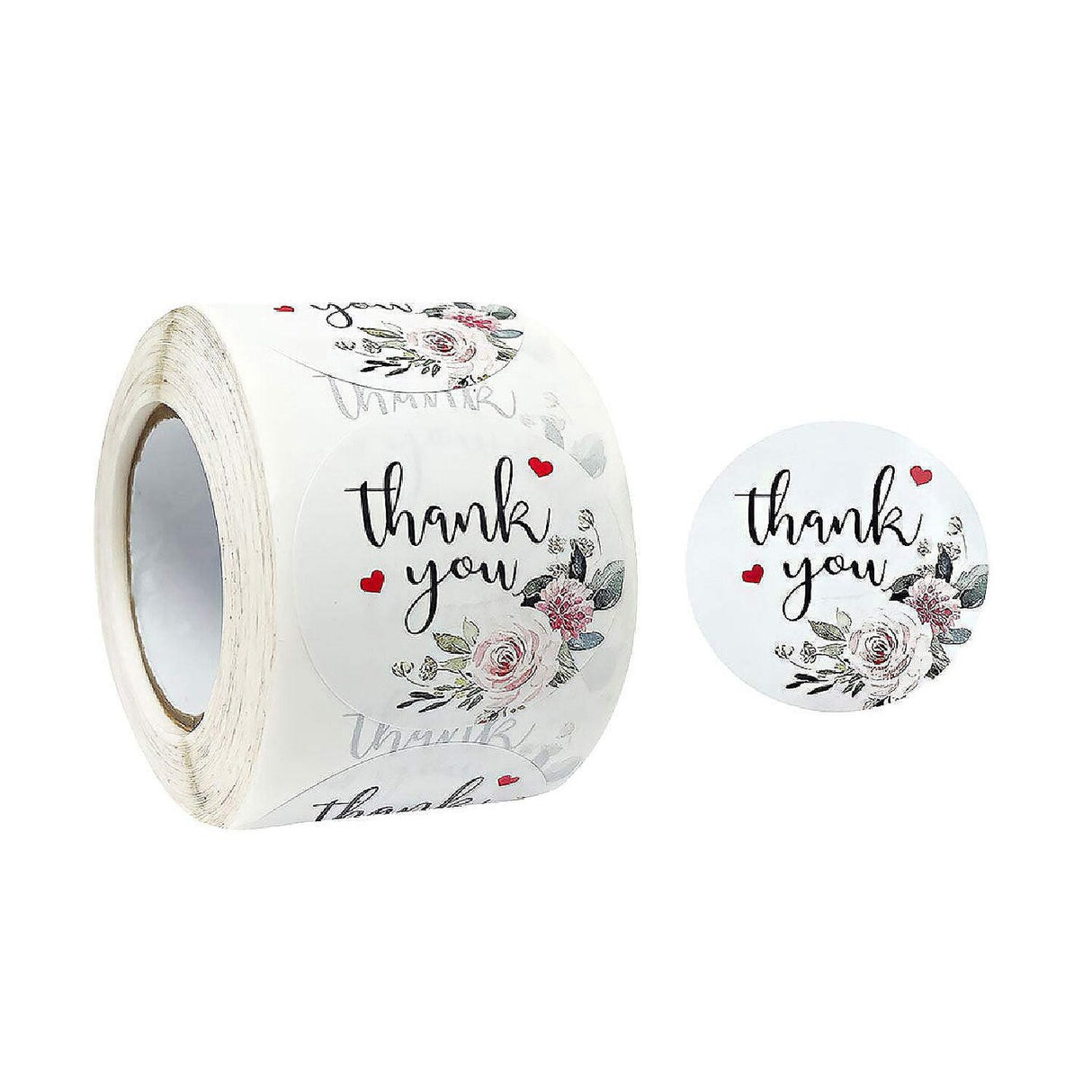 Wrapables 1.5" Thank You Stickers Roll Sealing Stickers and Labels 500 Pc Rose & Peony