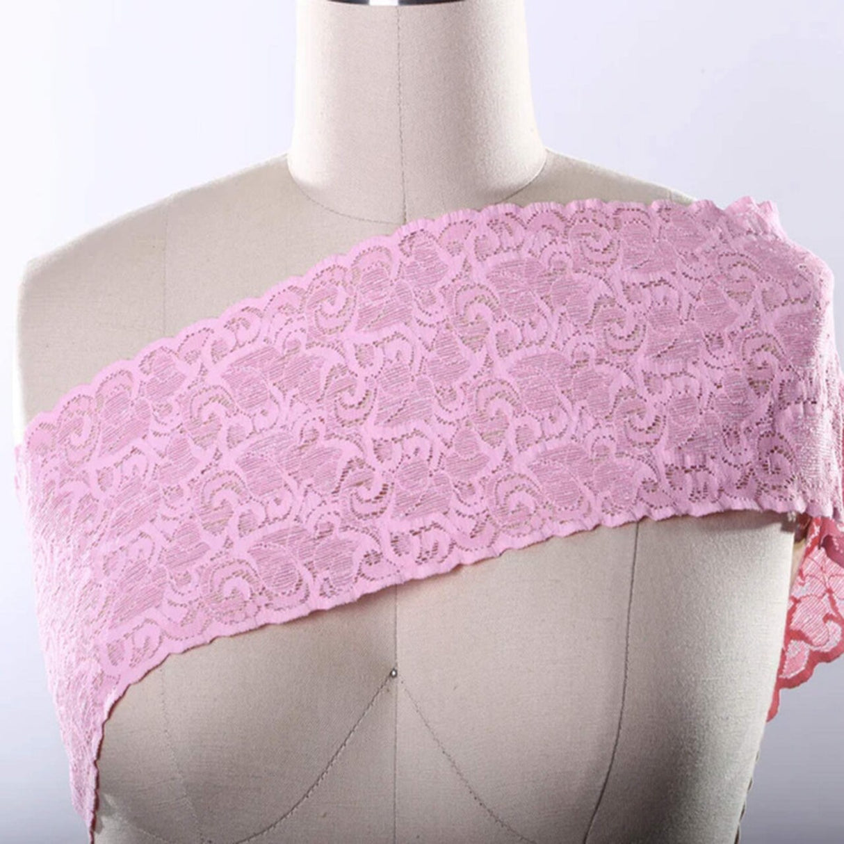 Wide Pink Stretch Lace Trim Heavy Duty 5" Elastic Floral Ribbon for Sewing & Lingerie