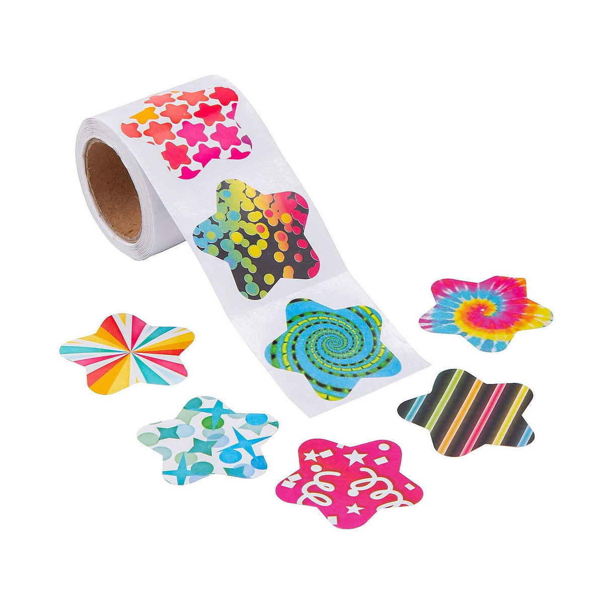 Funky Pattern Star Multicolor Paper Sticker Roll 100 Pieces