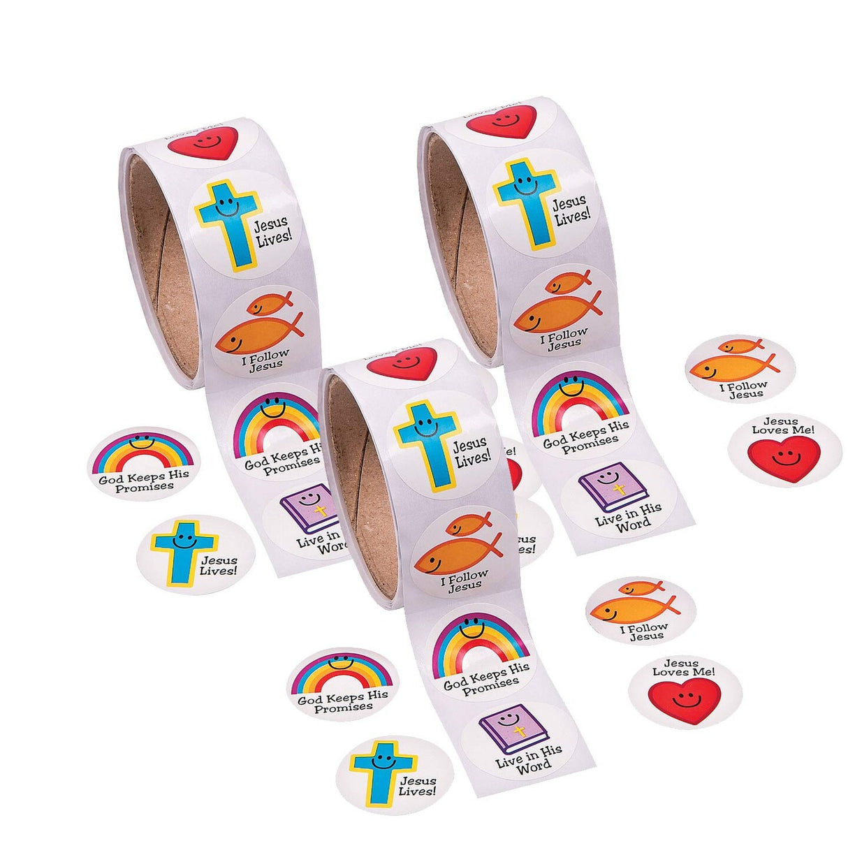 1 1/2" Christian Symbols Smile Face Sticker Roll 100 Pieces