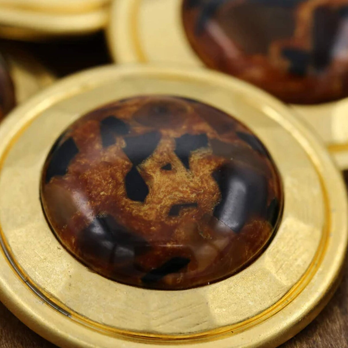 4 Pieces Large Gold with Brown Tortoise Center Decorative Buttons 1.5 Inch
