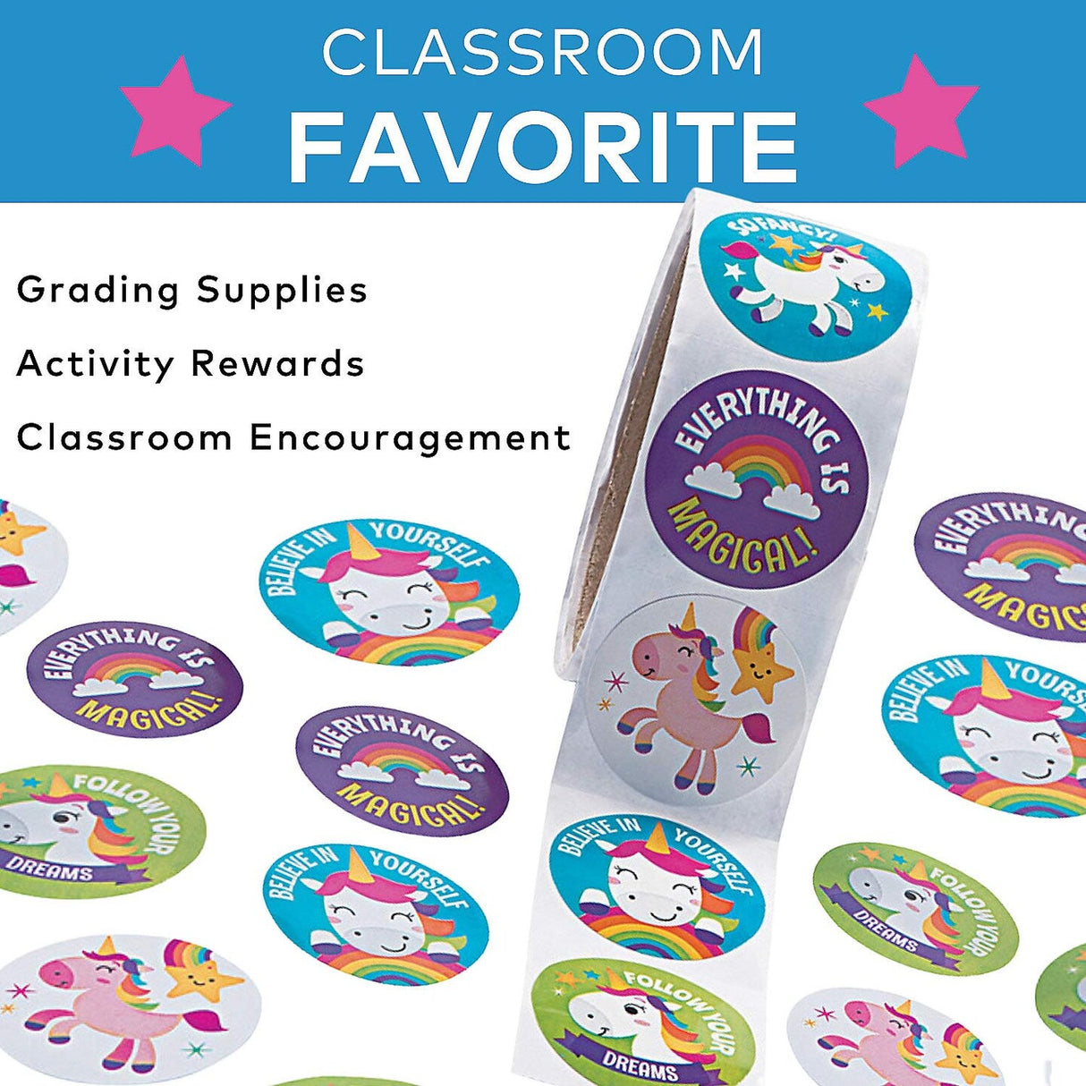 Multicolor Motivational Unicorn Sticker Roll 100 Pieces