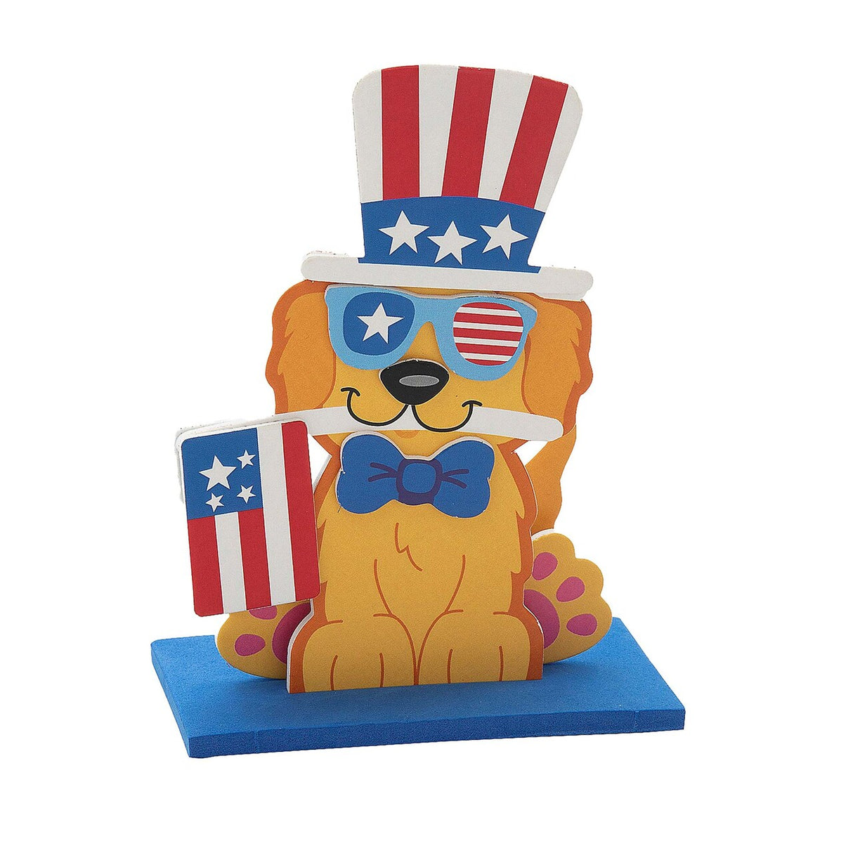 4" x 5 1/4" 3D Patriotic Golden Retriever Holding Flag Foam Craft Kit Makes 12