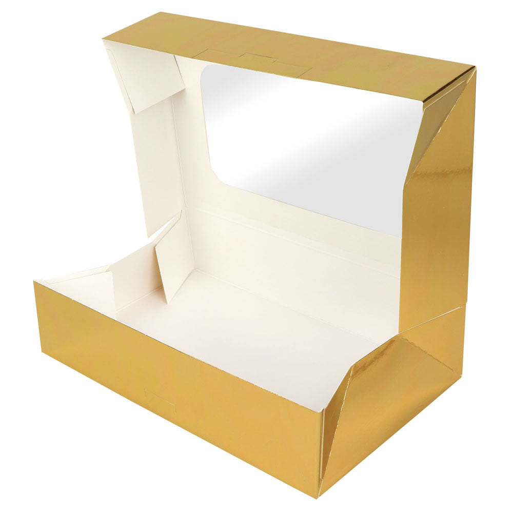 O'Creme Gold Treat Box with Window, 8.5" x 5.5" x 2", Case of 200