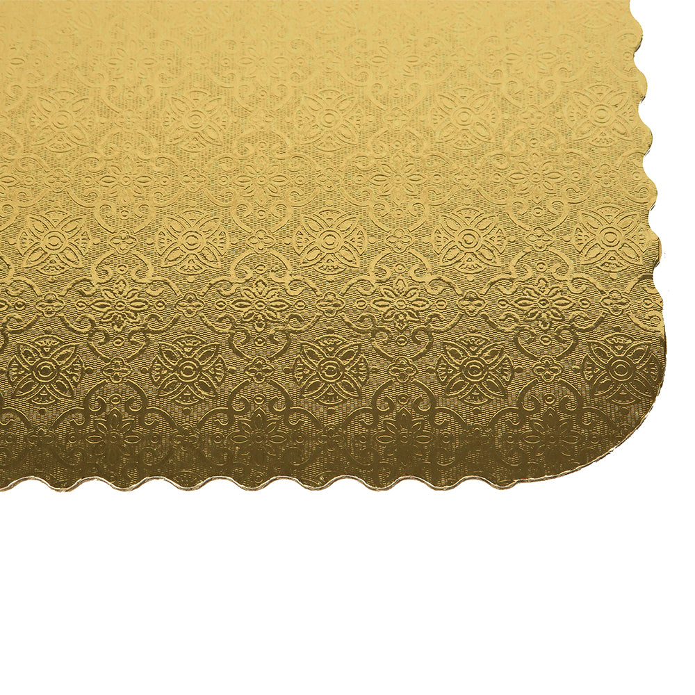 Gold Rectangular Scalloped Corrugated Full Size Cake Board 17" x 25" - Pack of 10
