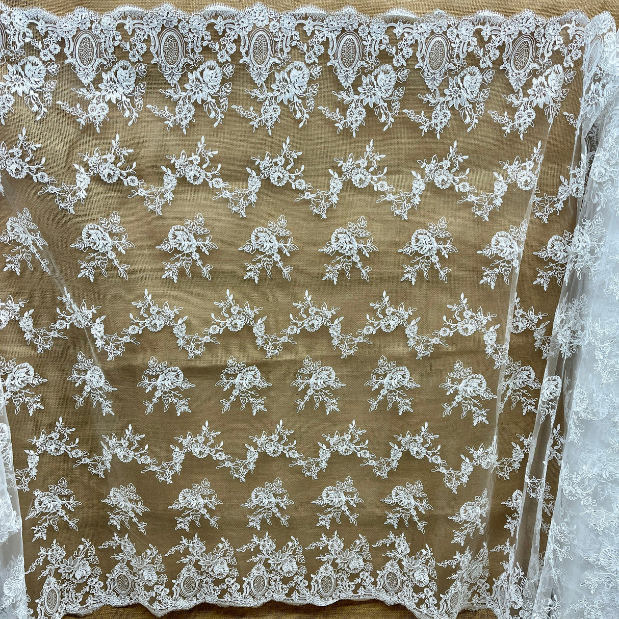 Embroidered Bridal Lace Ivory Silver