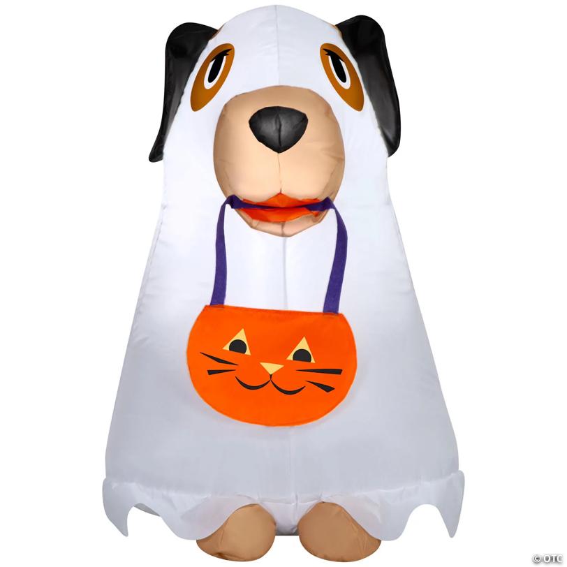 35" Airblown® Inflatable Light-Up Ghost Dog with Jack-O'-Lantern Treat Bag Halloween Decoration