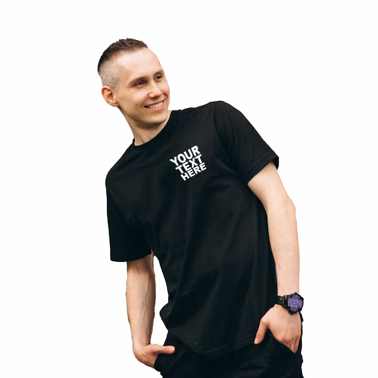 Pack: 12 Fast Photo Print T-Shirts – Custom Image or Text Design (Left Chest - Black)