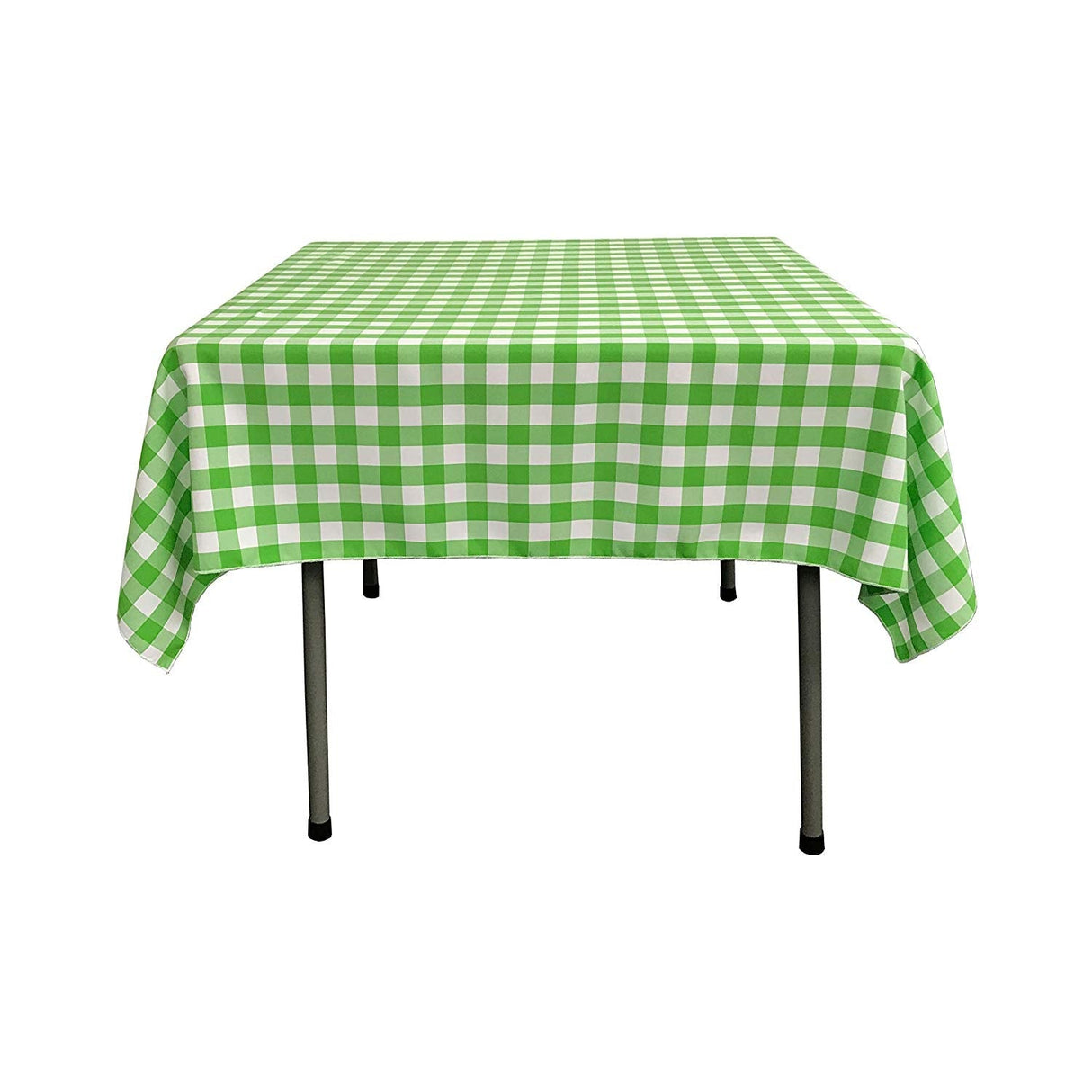 Polyester Gingham Plaid Fabric - White & Lime, 36" X 36" Square Tablecloth, 6" Drop (1 Tablecloth)