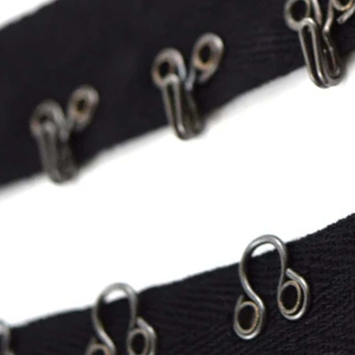 Black and Gunmetal Hook and Eye Tape 7/8" Heavy Duty Cotton Twill Trim with Metal Closures