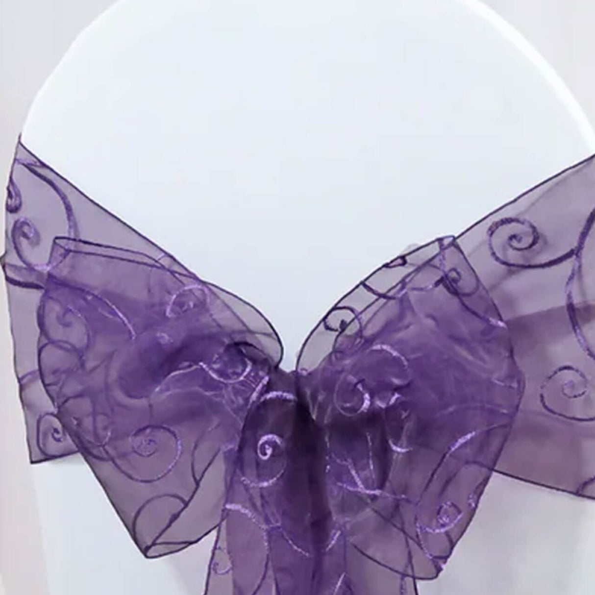 10 Pieces Eggplant Embroidered Organza Chair Sashes Elegant Purple Event Chair Decor 8"x108"